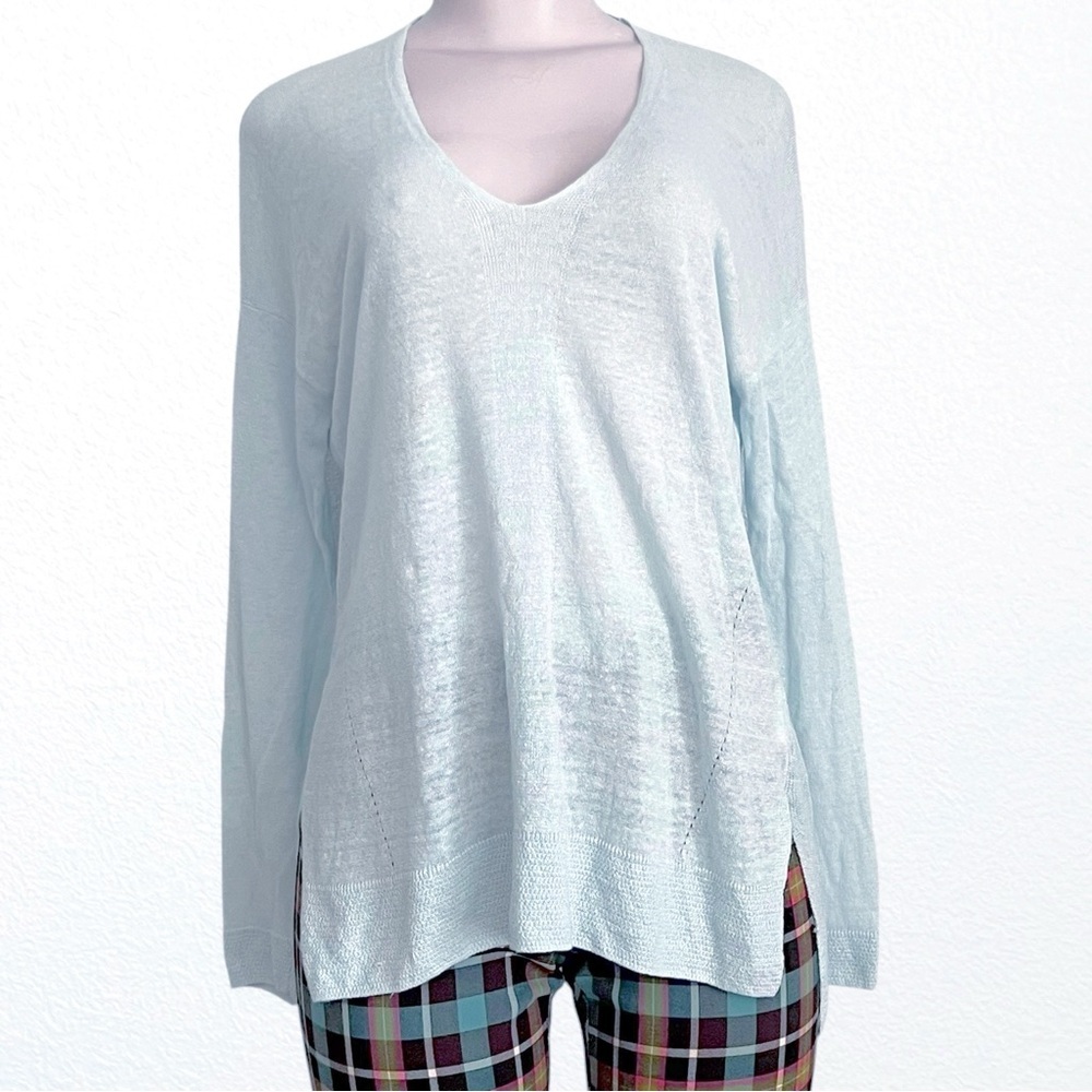 Vince 100% Linen Beachy Casual Pullover Sweater Light Blue SZ XS - Picture 3 of 10